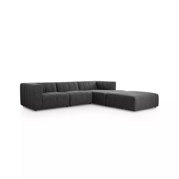 Four Hands Langham Channeled 3 Piece Right Chaise Sectional with Ottoman ~ Saxon Charcoal Upholstered Fabric