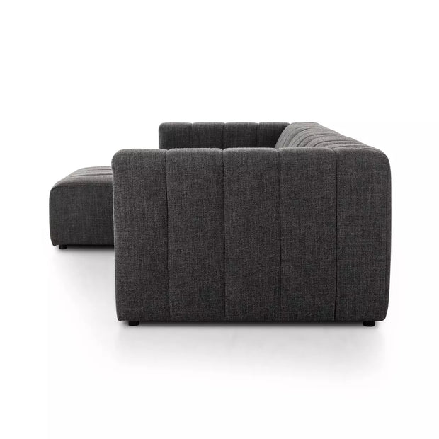 Four Hands Langham Channeled 3 Piece Left Chaise Sectional ~ Saxon Charcoal Upholstered Fabric