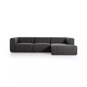 Four Hands Langham Channeled 3 Piece Right Chaise Sectional ~ Saxon Charcoal Upholstered Fabric