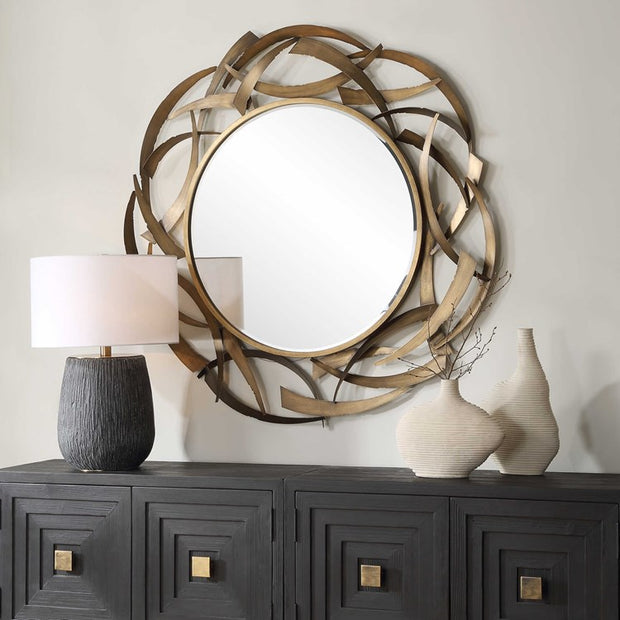 Uttermost Cutting Edge Antiqued Golden Bronze Round Mirror