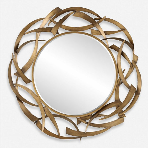 Uttermost Cutting Edge Antiqued Golden Bronze Round Mirror