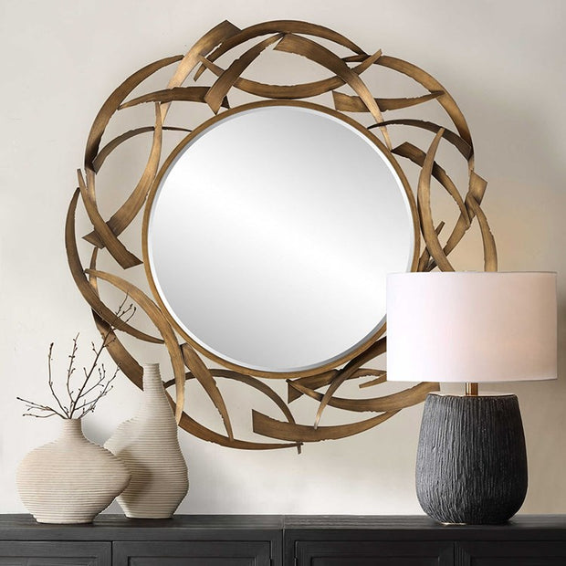 Uttermost Cutting Edge Antiqued Golden Bronze Round Mirror