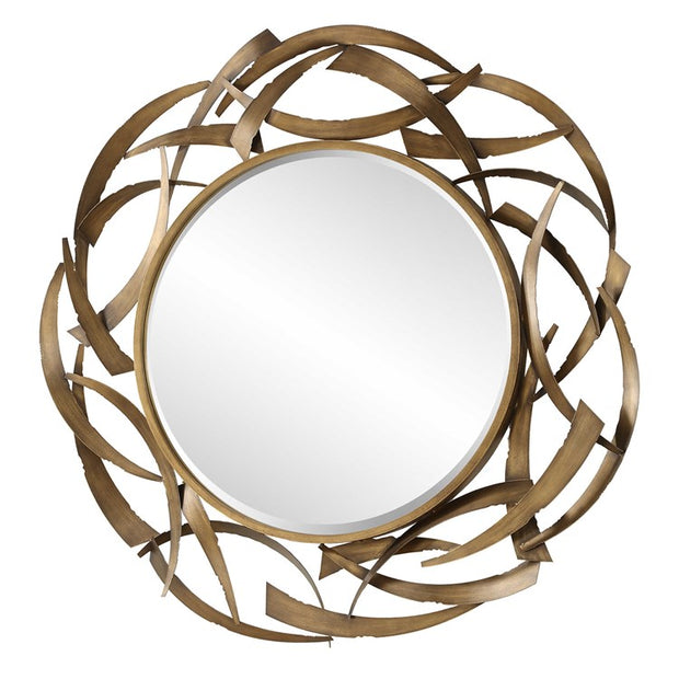 Uttermost Cutting Edge Antiqued Golden Bronze Round Mirror
