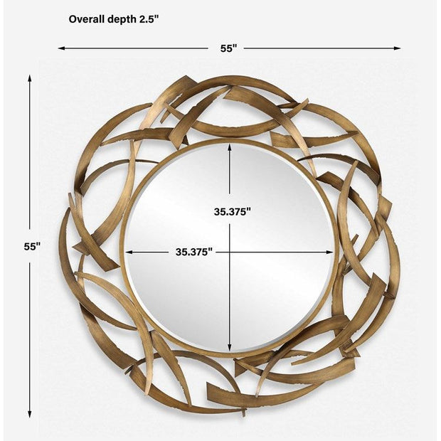 Uttermost Cutting Edge Antiqued Golden Bronze Round Mirror