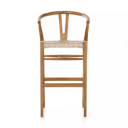 Four Hands Muestra Wishbone Bar Stool ~ All Weather Wicker Seat With  Natural Teak Finish