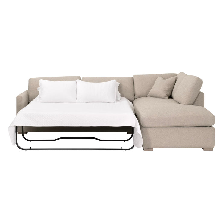 Essentials For Living Clara 112” Slim Arm Sleeper Queen RF Sectional ~ LiveSmart Gellar Jute, Natural Gray Oak