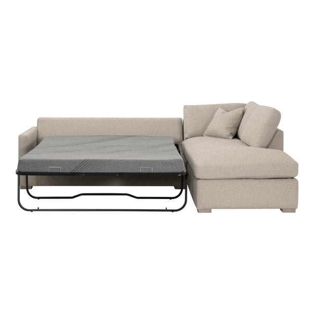 Essentials For Living Clara 112” Slim Arm Sleeper Queen RF Sectional ~ LiveSmart Gellar Jute, Natural Gray Oak