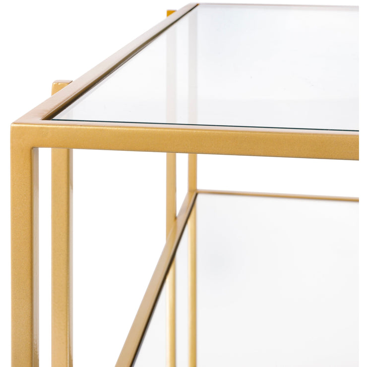 Surya Alecsa Modern Glass Top With Wood & Gold Metal Mirrored Base Square Coffee Table EAA-011