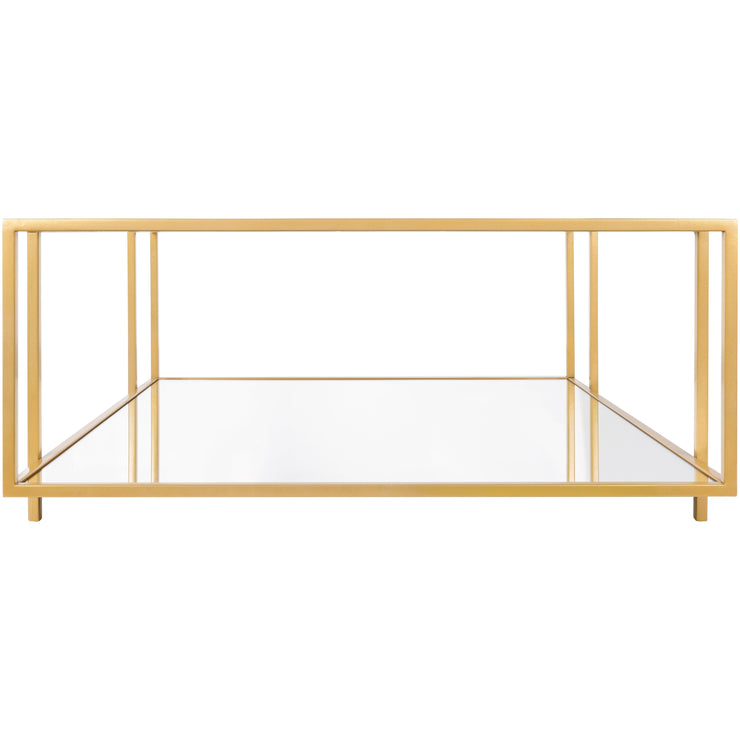 Surya Alecsa Modern Glass Top With Wood & Gold Metal Mirrored Base Square Coffee Table EAA-011