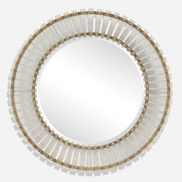 Uttermost Denali Textured Glass and Brushed Gold Iron Round Mirror