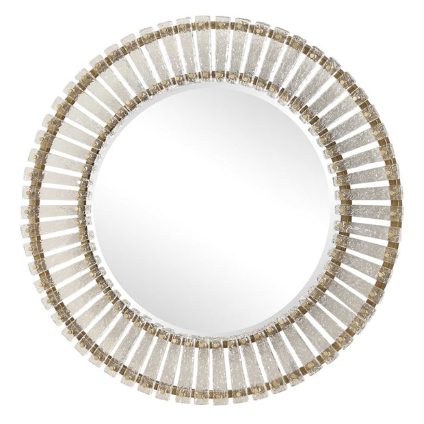Uttermost Denali Textured Glass and Brushed Gold Iron Round Mirror