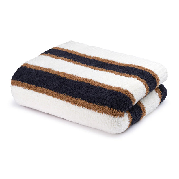 Kashwere Ultra Plush Haystack, Navy & Creme Heritage Striped Throw Blanket