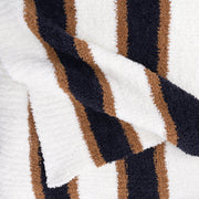 Kashwere Ultra Plush Haystack, Navy & Creme Heritage Striped Throw Blanket