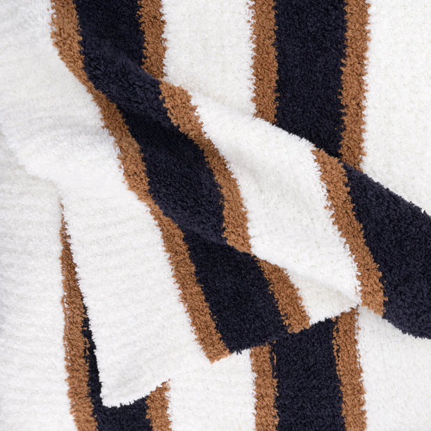 Kashwere Ultra Plush Haystack, Navy & Creme Heritage Striped Throw Blanket