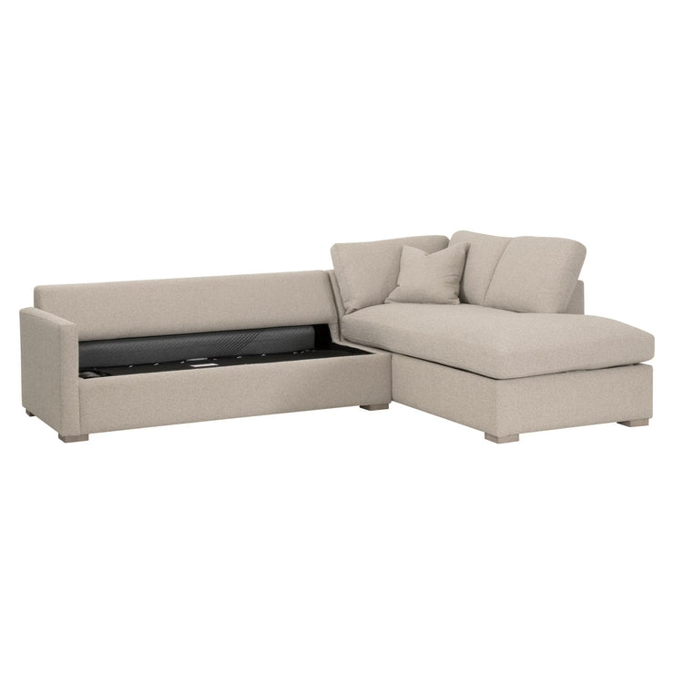 Essentials For Living Clara 112” Slim Arm Sleeper Queen RF Sectional ~ LiveSmart Gellar Jute, Natural Gray Oak
