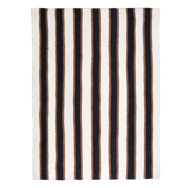 Kashwere Ultra Plush Haystack, Navy & Creme Heritage Striped Throw Blanket