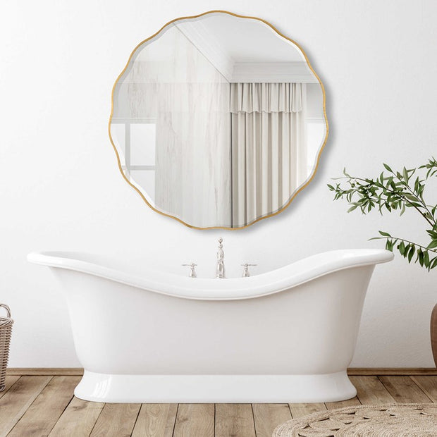 Uttermost Anita Aged Gold Scalloped Wood Large Round Mirror