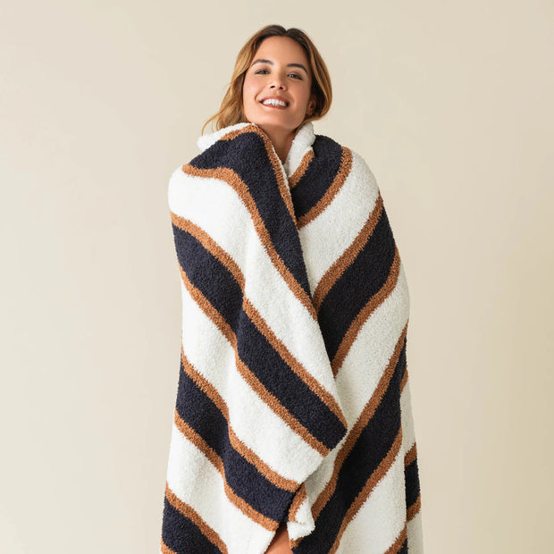 Kashwere Ultra Plush Haystack, Navy & Creme Heritage Striped Throw Blanket