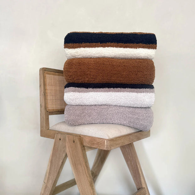 Kashwere Ultra Plush Haystack, Navy & Creme Heritage Striped Throw Blanket