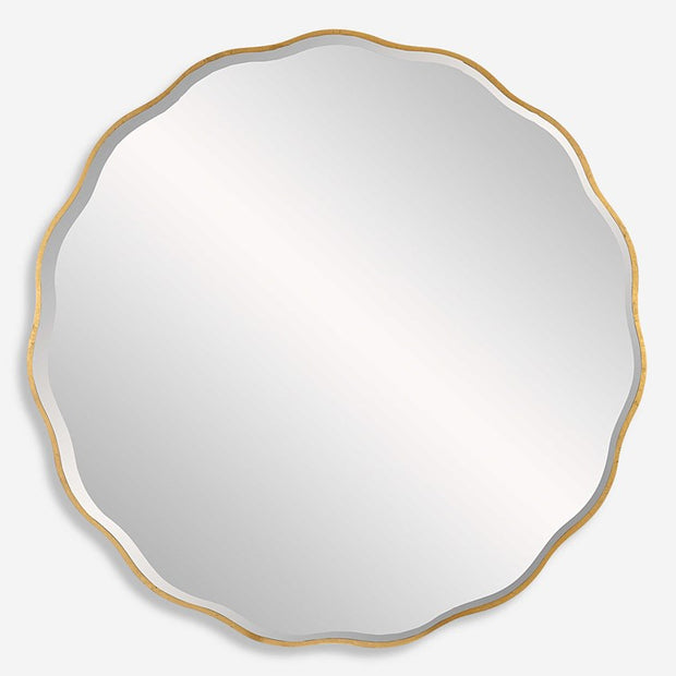 Uttermost Anita Aged Gold Scalloped Wood Large Round Mirror