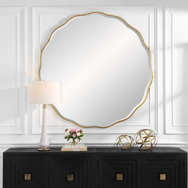 Uttermost Anita Aged Gold Scalloped Wood Large Round Mirror