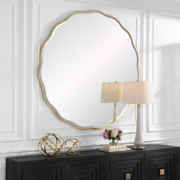 Uttermost Anita Aged Gold Scalloped Wood Large Round Mirror