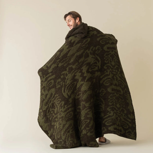Kashwere Dark Olive and Pine Damask Cloud Throw Blanket