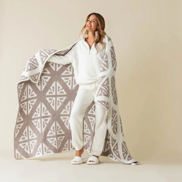 Kashwere Creme & Mink Tile Print Cloud Throw Blanket