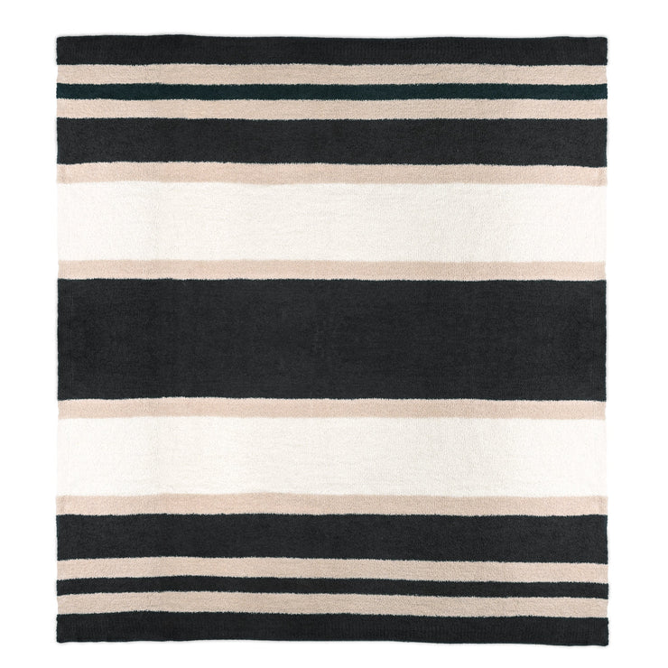 Kashwere Ultra Plush Multi Striped Midnight Grey, Wheat and Linen King Blanket