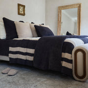 Kashwere Ultra Plush Multi Striped Midnight Grey, Wheat and Linen King Blanket