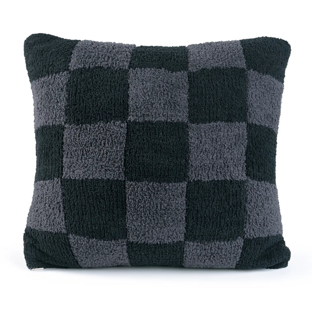 Kashwere Ultra Soft Midnight Grey and Black 20x20 Cloud Check Pillow with Plush Insert