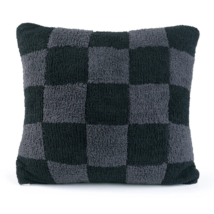 Kashwere Ultra Soft Midnight Grey and Black 20x20 Cloud Check Pillow with Plush Insert