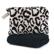 Kashwere Ultra Plush Black & Wheat Leopard Travel Blanket With Pouch