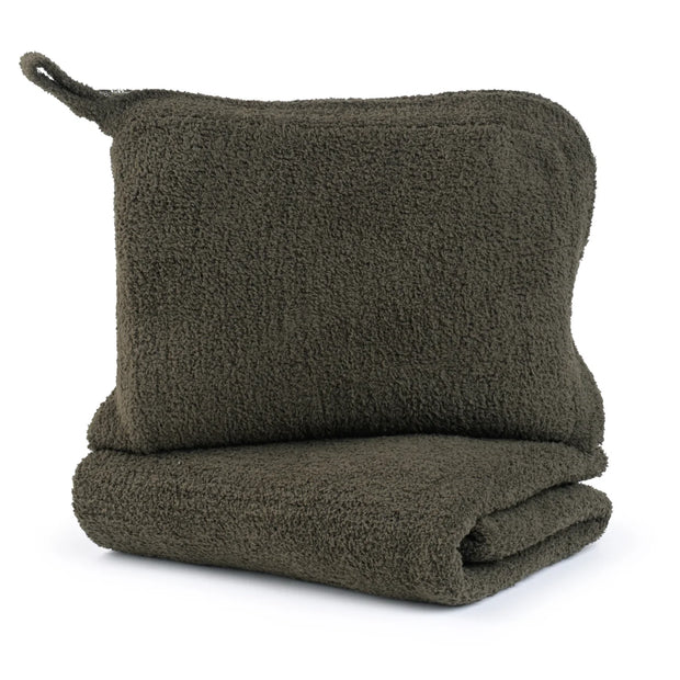 Kashwere Ultra Plush Dark Olive Travel Blanket & Pouch