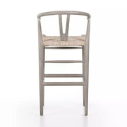 Four Hands Muestra Wishbone Bar Stool ~ All Weather Wicker Seat With Weathered Grey Teak Finish