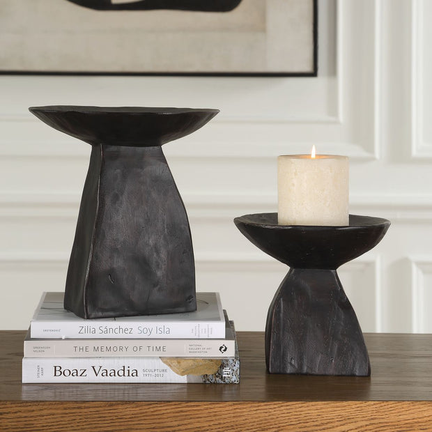 Uttermost Shadow Dark Brown Pedestal Bowls ~ Set Of 2