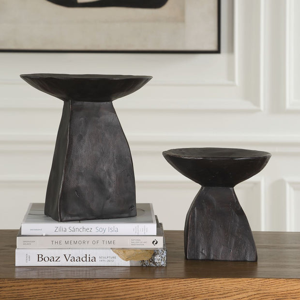 Uttermost Shadow Dark Brown Pedestal Bowls ~ Set Of 2