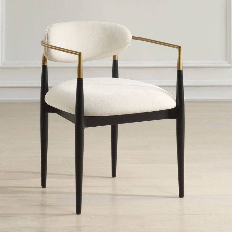 Uttermost Moxie Off-White Velvet Dining Chair With Matte Black Wood and Brushed Brass