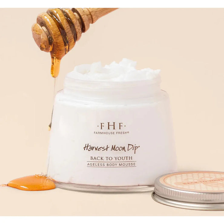 Farmhouse Fresh Harvest Moon Dip Back to Youth Body Mousse 8 oz. Glass Jar With Scoop ~ Fall Sale ~ Limited Quantity