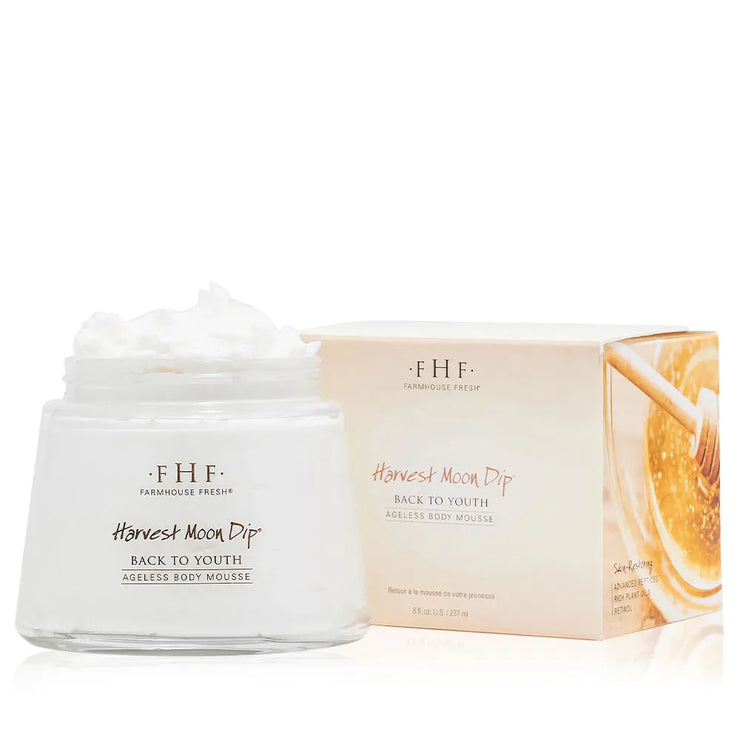 Farmhouse Fresh Harvest Moon Dip Back to Youth Body Mousse 8 oz. Glass Jar With Scoop ~ Fall Sale ~ Limited Quantity