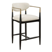 Uttermost Moxie Off-White Velvet Counter Stool With Matte Black Wood and Brushed Brass Frame