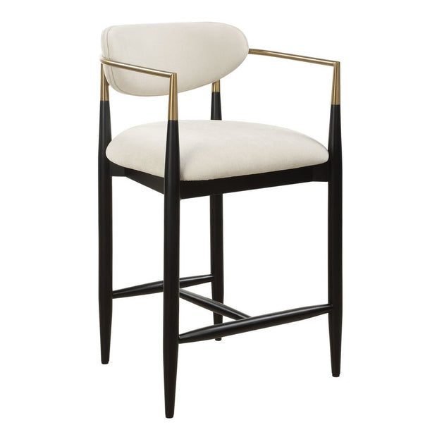 Uttermost Moxie Off-White Velvet Counter Stool With Matte Black Wood and Brushed Brass Frame