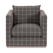 Essentials For Living Siena Plinth Base Sofa Chair ~ Performance Windowpane Steel, Natural Gray Oak