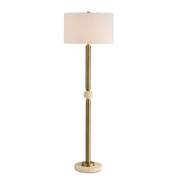Uttermost Hudson Gold and Travertine Floor Lamp With White Linen Shade