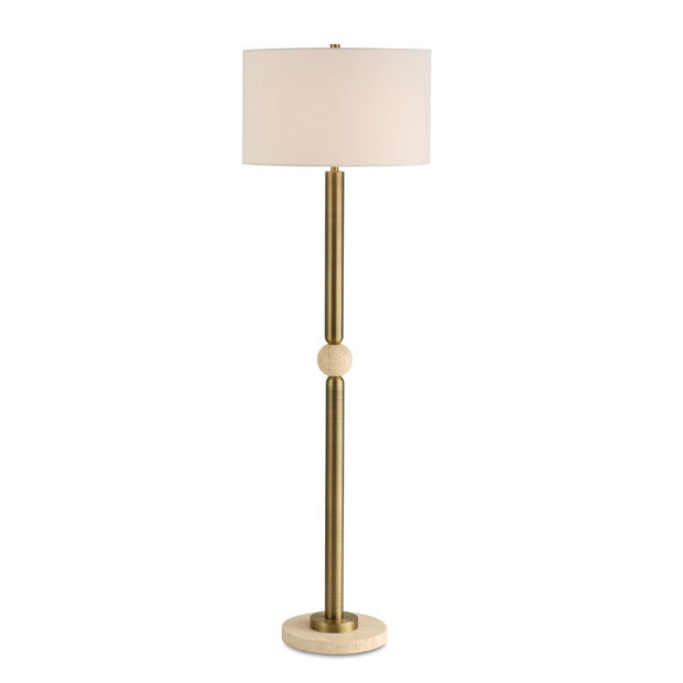 Uttermost Hudson Gold and Travertine Floor Lamp With White Linen Shade