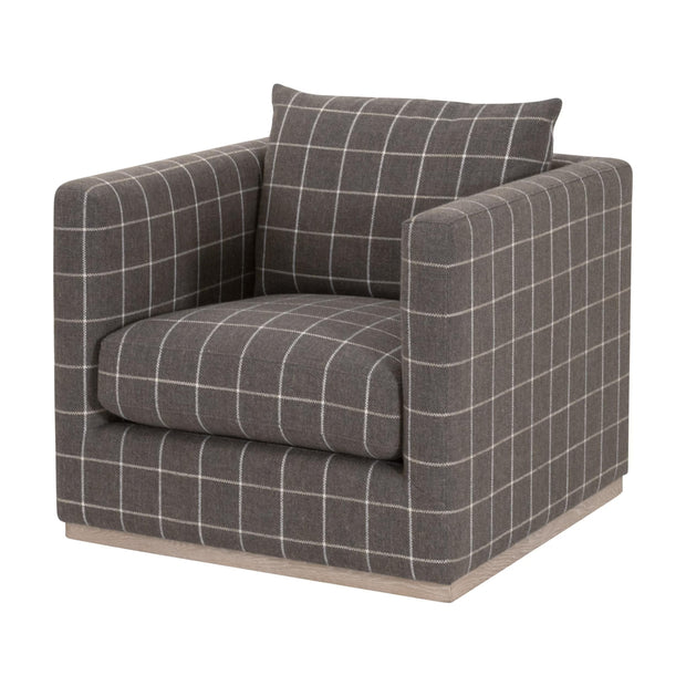 Essentials For Living Siena Plinth Base Sofa Chair ~ Performance Windowpane Steel, Natural Gray Oak