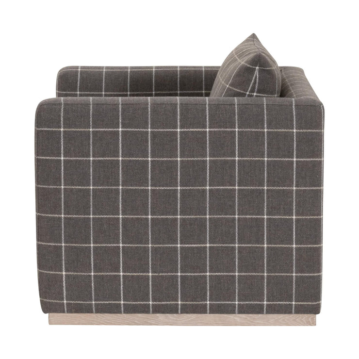 Essentials For Living Siena Plinth Base Sofa Chair ~ Performance Windowpane Steel, Natural Gray Oak