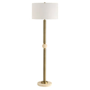 Uttermost Hudson Gold and Travertine Floor Lamp With White Linen Shade