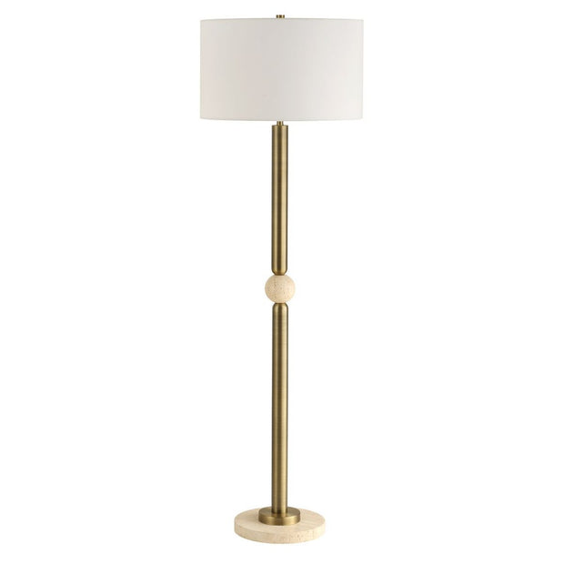 Uttermost Hudson Gold and Travertine Floor Lamp With White Linen Shade