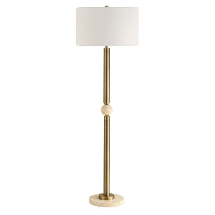 Uttermost Hudson Gold and Travertine Floor Lamp With White Linen Shade